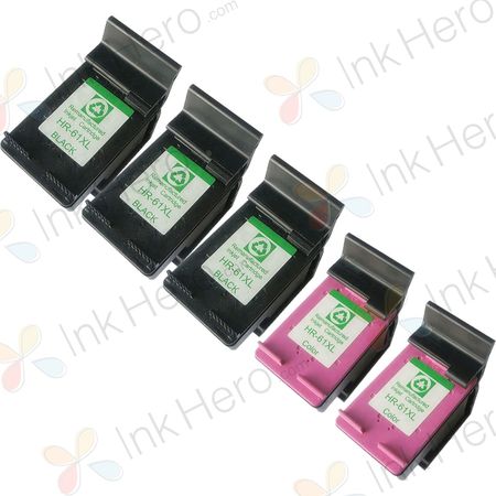 5 Pack HP 61XL High-Yield Remanufactured Ink Cartridges