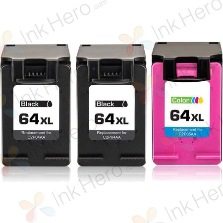 3 Pack HP 64XL Compatible High-Yield Ink Cartridges