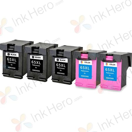 5 Pack HP 65XL High-Yield Remanufactured Ink Cartridges