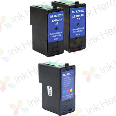 3 Pack Lexmark 32 & 33 Remanufactured Ink Cartridges