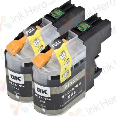 2 Pack Brother LC107BK Black Compatible Super High-Yield Ink Cartridges