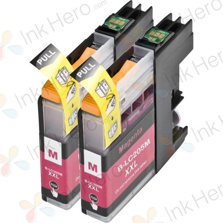 2 Pack Brother LC205M Magenta Compatible Super High-Yield Ink Cartridges