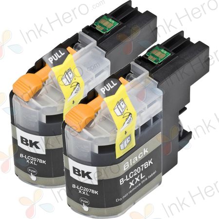 2 Pack Brother LC207BK Black Compatible Super High-Yield Ink Cartridges