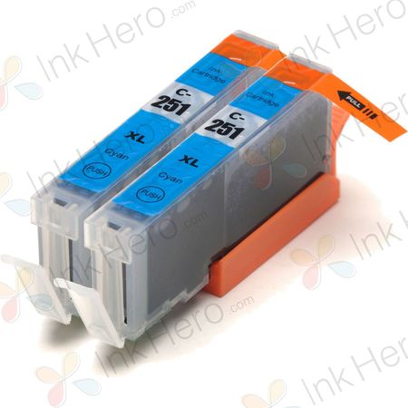 2 Pack Canon CLI-251XL Cyan Compatible High-Yield Ink Cartridges (6449B001)