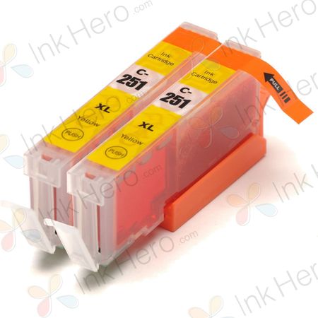 2 Pack Canon CLI-251XL Yellow Compatible High-Yield Ink Cartridges (6516B001)