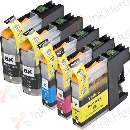 Brother LC103 (Replaces LC101) Compatible High-Yield Ink Cartridges 5-Piece Combo Pack