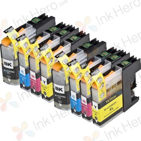 8 Pack Brother LC203 High-Yield Compatible Ink Cartridges (LC201)