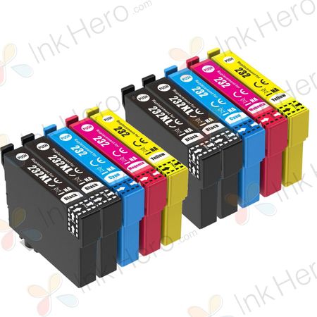 10 Pack Epson 232XL & 232 High-Yield Remanufactured Ink Cartridges (T232XL-BCS)