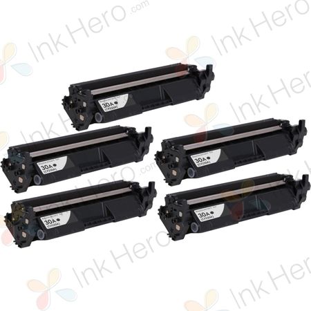 5 Pack HP 30A Black Compatible Toner Cartridge (CF230A)