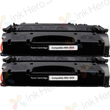 2 Pack HP 05X Black Compatible High-Yield Toner Cartridge (CE505X)