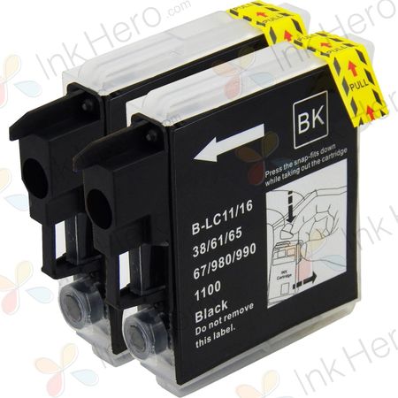 2 Pack Brother LC65BK Black Compatible High-Yield Ink Cartridges