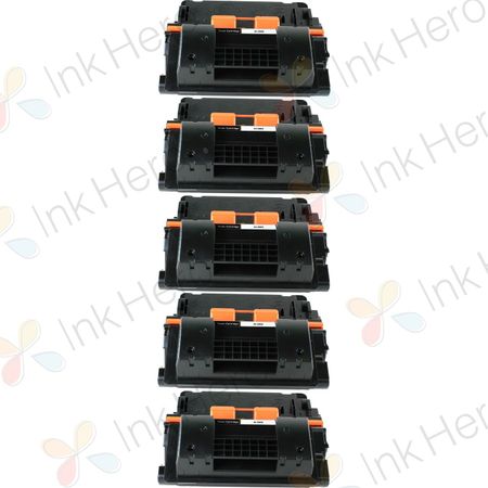 5 Pack HP 90X High-Yield Black Remanufactured Toner Cartridge (CE390X)