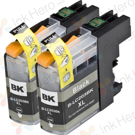 2 Pack Brother LC203 Ink - Black Compatible High-Yield Cartridges (Replaces LC201)