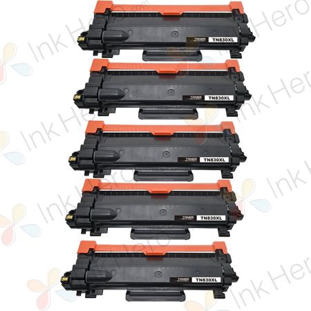 5 Pack Brother TN830XL Black Compatible High-Yield Toner Cartridge