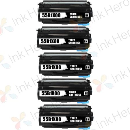 5 Pack Lexmark 55B1X00 Black Compatible Extra High-Yield Toner Cartridge