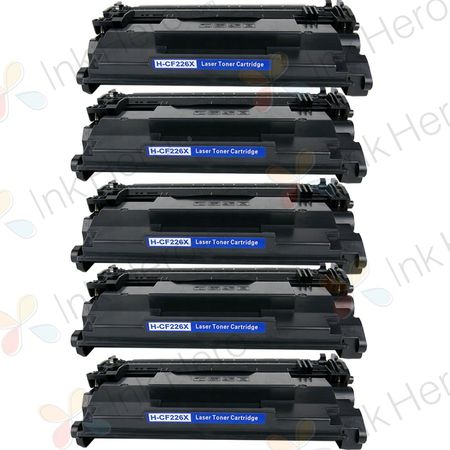 5 Pack HP 26X Black Compatible High-Yield Toner Cartridge (CF226X)