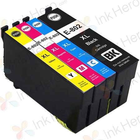 4 Pack Epson 802XL High-Yield Remanufactured Ink Cartridges