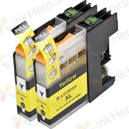 2 Pack Brother LC203 Ink - Yellow Compatible High-Yield Cartridges (Replaces LC201)