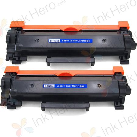 2 Pack Brother TN760 Black Compatible High-Yield Toner (Replaces TN730)